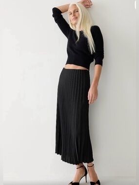 J. Crew Gwyneth Black Pleated Midi Skirt
